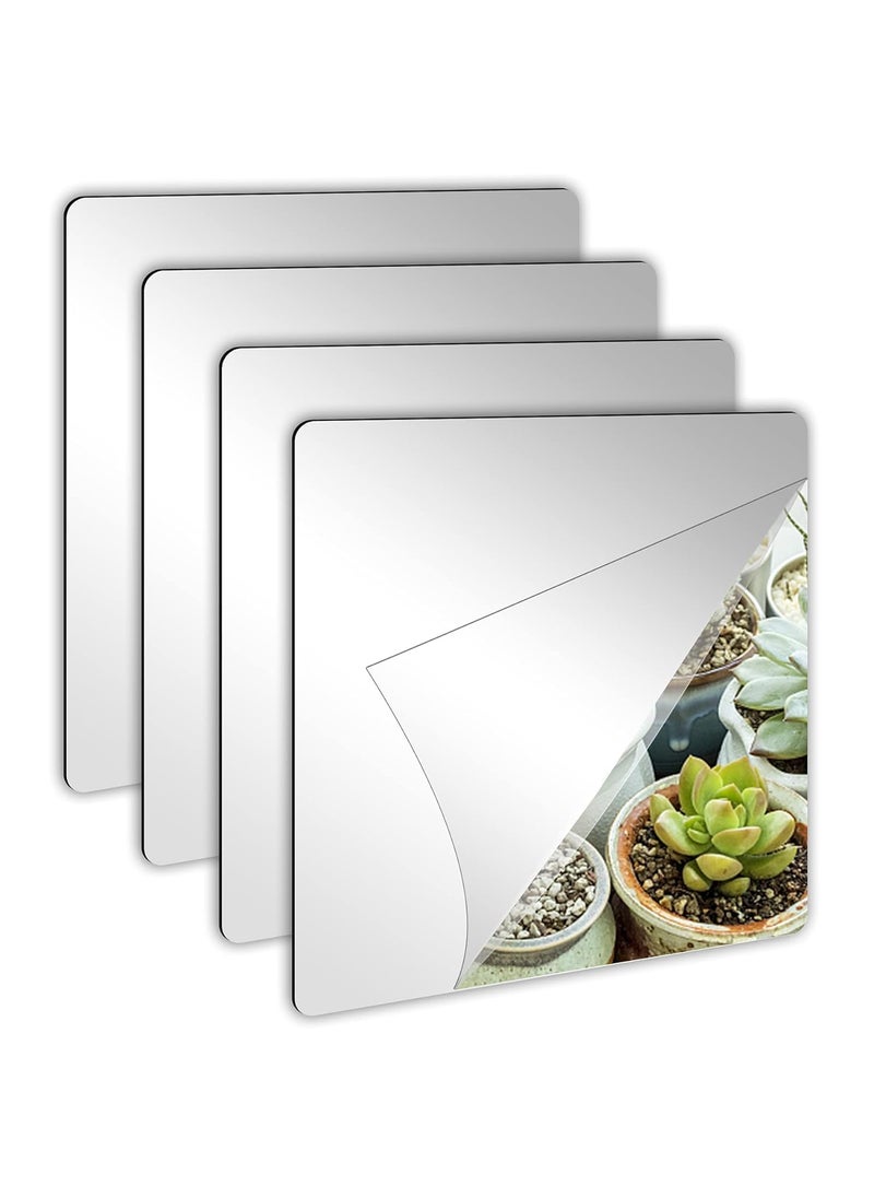 Zanzmer Zanzmer 4 Pieces Mirror Self Adhesive Stick on Mirror 15 x 15 cm Acrylic Mirror School Mirrors Flexible Mirror Sheets Mirror Stickers for Wall School Home Living Room Bathroom Bedroom 