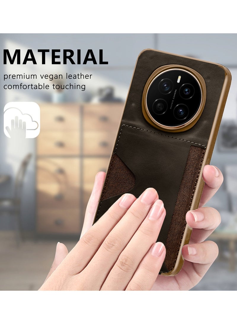 PULOKA Honor Magic7 5G 2024 Card Holder Skin-feel Leather Back Silicone Sides Case Cover - Brown - Image 4