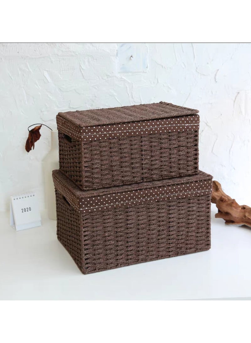 LINGWEI Woven Storage Basket Set of 3 with Removable Fabric Liner Stackable, Lid & Open Basket - Image 5