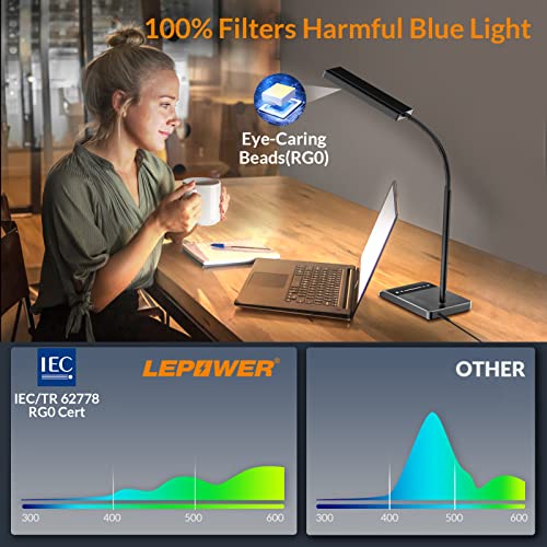 LEPOWER Desk Lamp, 800LM LED for Home Office, 12W Reading for Desk, Eye-Caring Light, Touch Table Gooseneck Lamp, 50 Lighting Modes, Bright for Bedroom, Study (Black) - Image 2