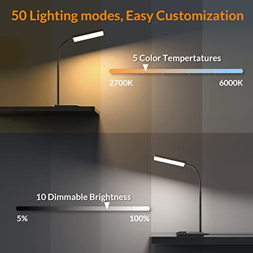 LEPOWER Desk Lamp, 800LM LED for Home Office, 12W Reading for Desk, Eye-Caring Light, Touch Table Gooseneck Lamp, 50 Lighting Modes, Bright for Bedroom, Study (Black) - Image 5