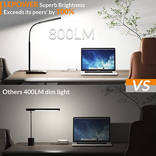 LEPOWER Desk Lamp, 800LM LED for Home Office, 12W Reading for Desk, Eye-Caring Light, Touch Table Gooseneck Lamp, 50 Lighting Modes, Bright for Bedroom, Study (Black) - Image 3