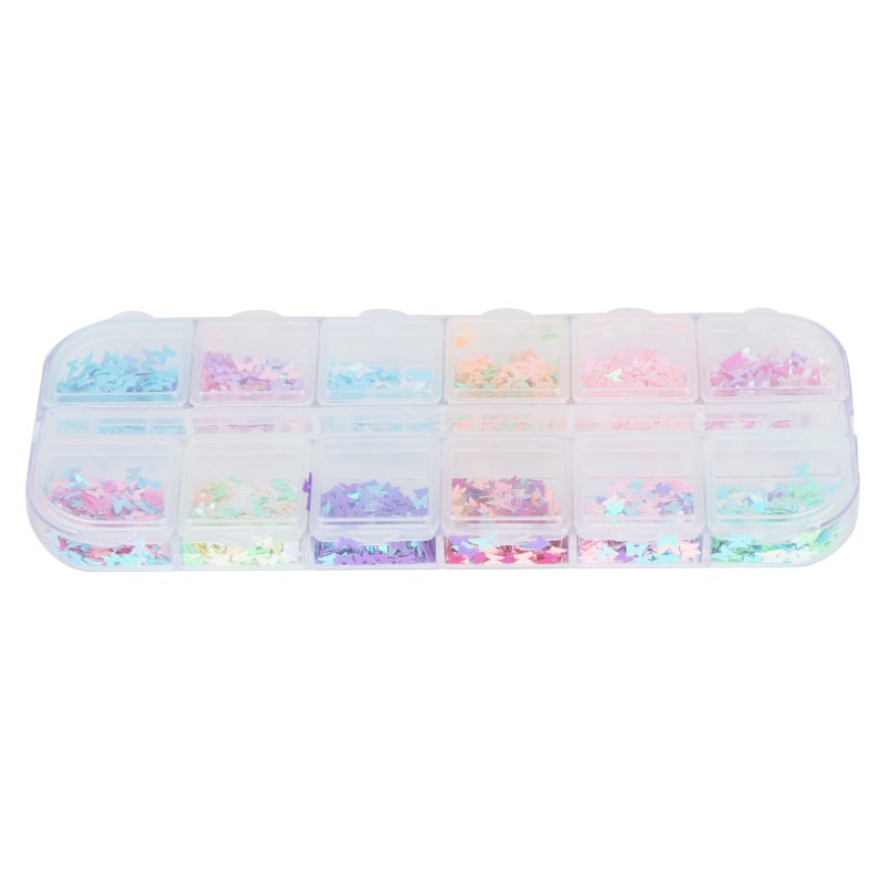 Butterfly Sequins: 12 Grid Colorful High-Quality Plastic Sequins - Light-Angle Shining Reusable Craft Sequins for DIY Jewelry, Wedding, Party Decor & Resin Crafts - Image 1