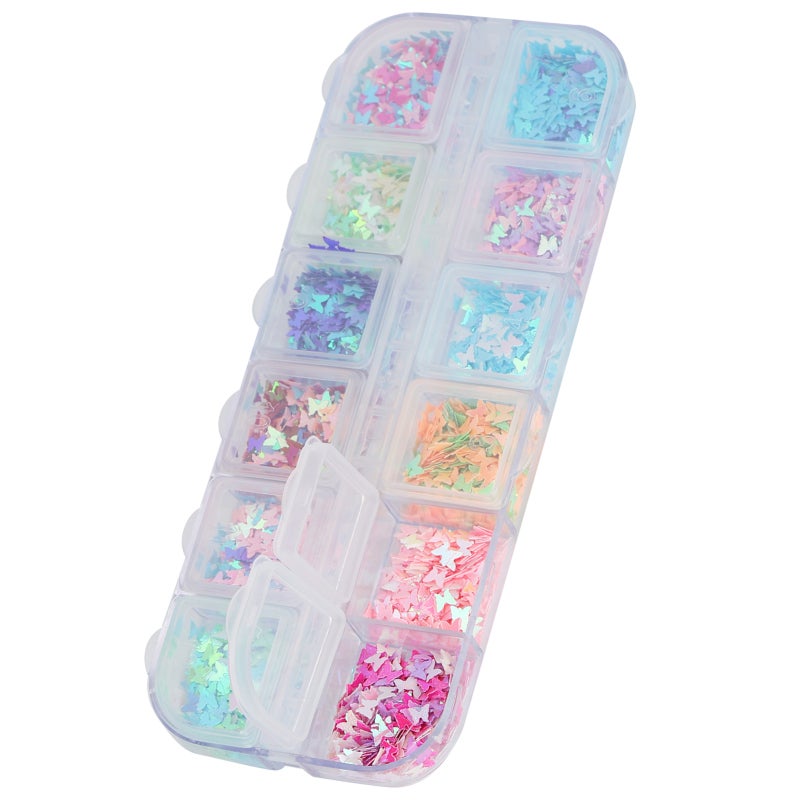 Butterfly Sequins: 12 Grid Colorful High-Quality Plastic Sequins - Light-Angle Shining Reusable Craft Sequins for DIY Jewelry, Wedding, Party Decor & Resin Crafts - Image 4