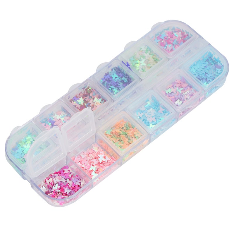 Butterfly Sequins: 12 Grid Colorful High-Quality Plastic Sequins - Light-Angle Shining Reusable Craft Sequins for DIY Jewelry, Wedding, Party Decor & Resin Crafts - Image 2