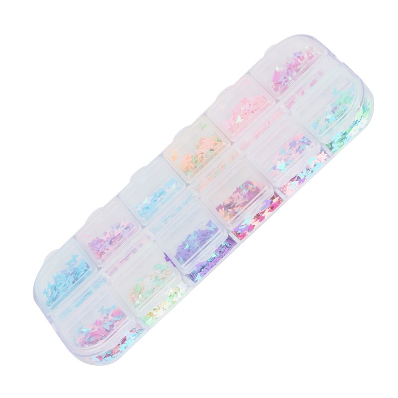Butterfly Sequins: 12 Grid Colorful High-Quality Plastic Sequins - Light-Angle Shining Reusable Craft Sequins for DIY Jewelry, Wedding, Party Decor & Resin Crafts - Image 3