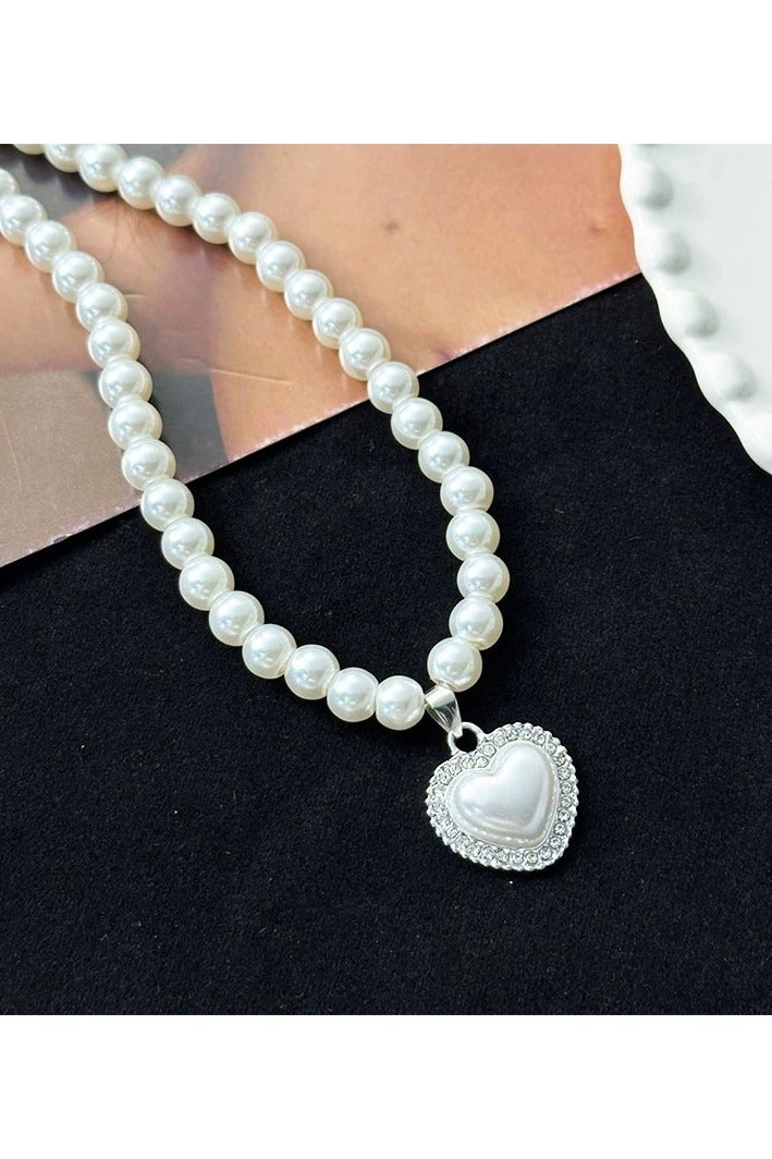 Goolsky Trendy Pearl Heart Pendant Necklace – Y2K Statement Choker for Women, Sweet & Cool Aesthetic, Layered Street Style Jewelry - Image 2