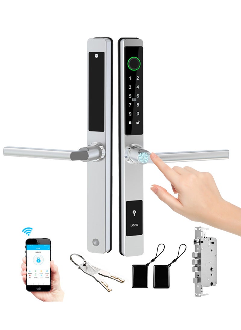 Sharpdo Smart Door Lock, 6-in-1 Keyless Entry Door Lock, Fingerprint Lock with Saudi Standard Mortise 3085, Door Lock with TT App, Temporary Password, Biometric Lock Deadbolt, Silver  - Image 1