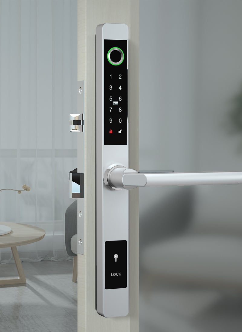 Sharpdo Smart Door Lock, 6-in-1 Keyless Entry Door Lock, Fingerprint Lock with Saudi Standard Mortise 3085, Door Lock with TT App, Temporary Password, Biometric Lock Deadbolt, Silver  - Image 3