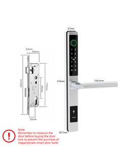 Sharpdo Smart Door Lock, 6-in-1 Keyless Entry Door Lock, Fingerprint Lock with Saudi Standard Mortise 3085, Door Lock with TT App, Temporary Password, Biometric Lock Deadbolt, Silver  - Image 2