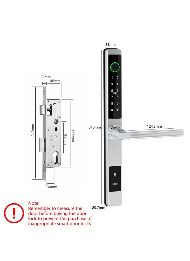 Sharpdo Smart Door Lock, 6-in-1 Keyless Entry Door Lock, Fingerprint Lock with Saudi Standard Mortise 3085, Door Lock with TT App, Temporary Password, Biometric Lock Deadbolt, Silver  - Image 2