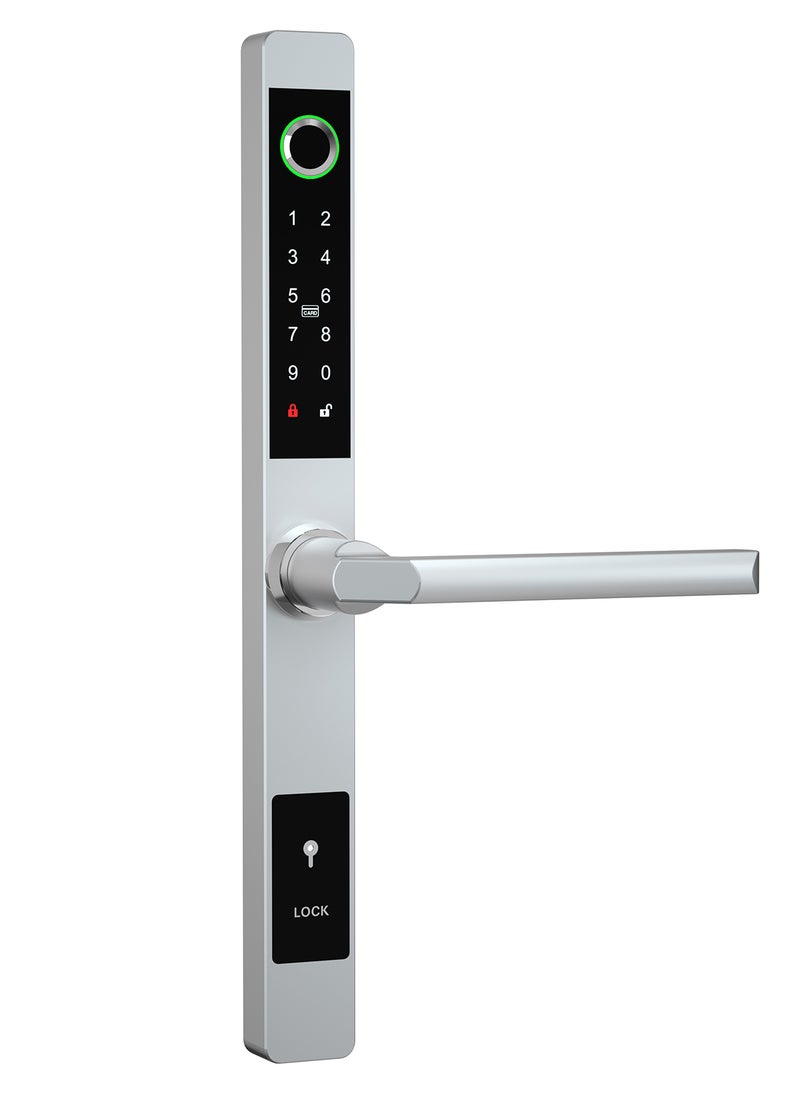 Sharpdo - Smart Door Lock, 6-in-1 Keyless Entry Door Lock, Fingerprint Lock with Saudi Standard Mortise 3085, Door Lock with TT App, Temporary Password, Biometric Lock Deadbolt, Silver - Image 1