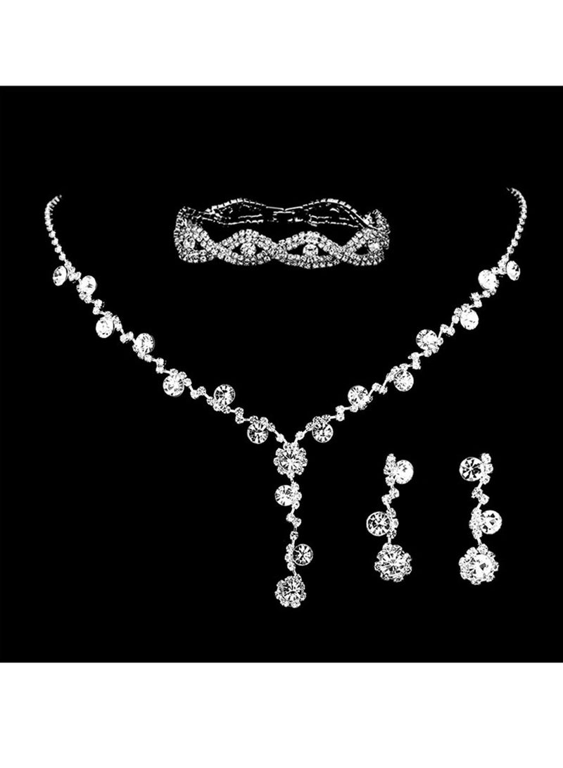 SYOSI Bride Wedding Jewelry Sets Crystal Bridal Necklace Bracelet Earrings Set Silver Prom Costume Jewelry Set Rhinestone Choker Necklace for Women and Girls - Image 1