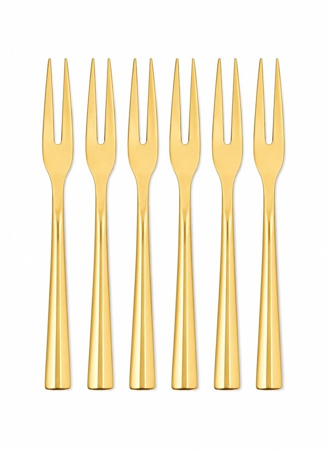 VishList 6 Pieces Stainless Steel Fruit Forks for Home & Kitchen, Fruit Picks, Kids, Snacks, Fruits and Dessert, Mini Salad, Small Fruit & Cocktail Forks (Pack of 6, Gold) - Image 1