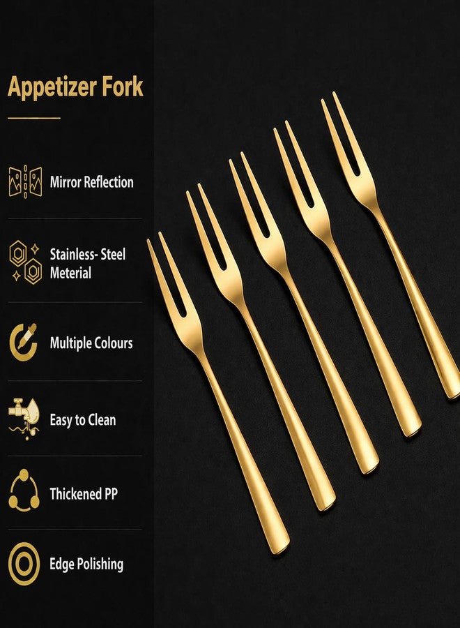 VishList 6 Pieces Stainless Steel Fruit Forks for Home & Kitchen, Fruit Picks, Kids, Snacks, Fruits and Dessert, Mini Salad, Small Fruit & Cocktail Forks (Pack of 6, Gold) - Image 4