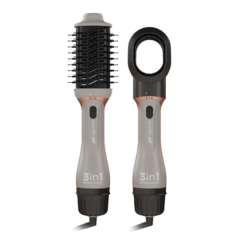 Ikonic 3 in 1 Express Styler Grey Professional Volumizer Blow Dryer 1200W Hot Air Brush for Women Innovative Air Flow Vents Mixed Styling Bristles Ceramic Titanium TourmalineCoated Brush Head - Image 1