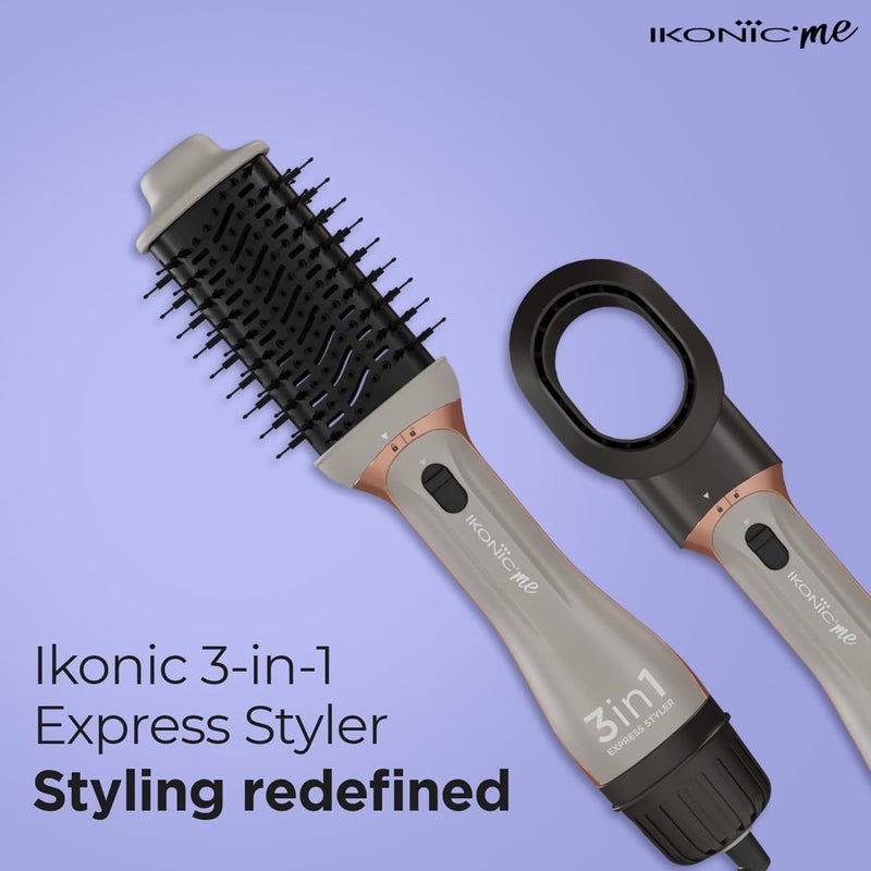 Ikonic 3 in 1 Express Styler Grey Professional Volumizer Blow Dryer 1200W Hot Air Brush for Women Innovative Air Flow Vents Mixed Styling Bristles Ceramic Titanium TourmalineCoated Brush Head - Image 4
