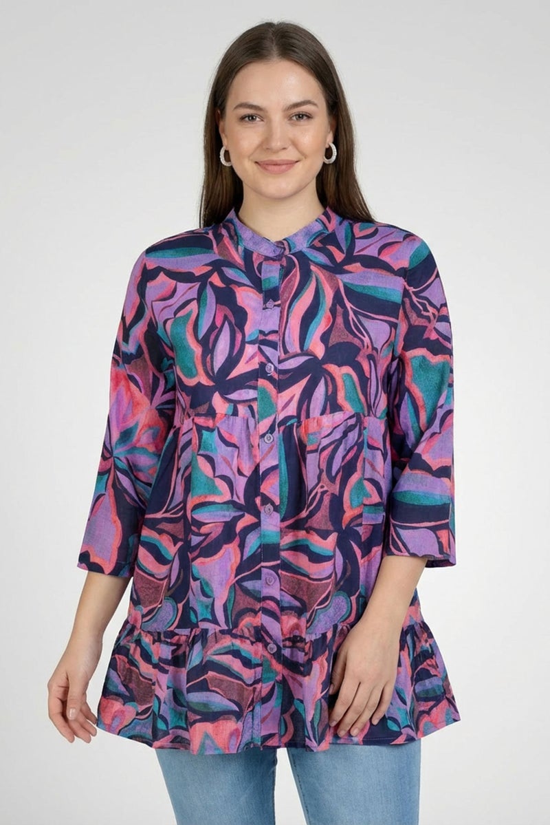 Willow & Whistle Women Mock Neck Long Sleeve Allover Print Blouse, Multicolor - Image 1