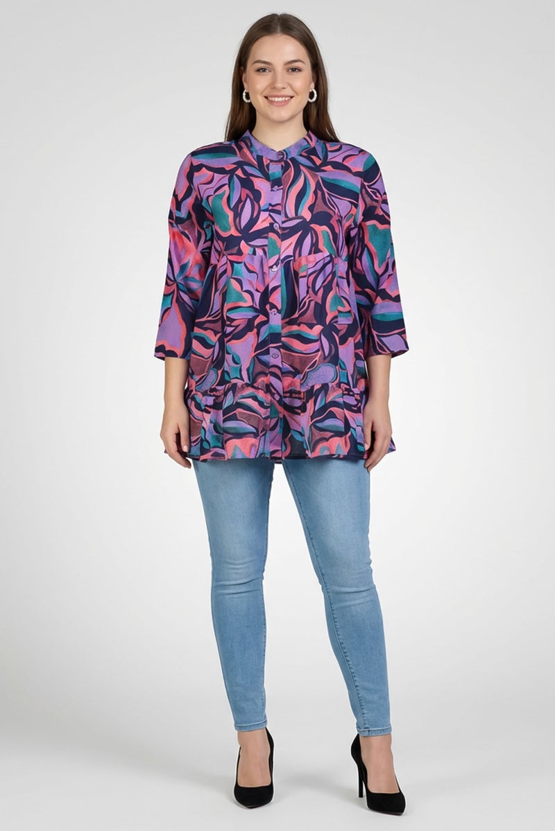 Willow & Whistle Women Mock Neck Long Sleeve Allover Print Blouse, Multicolor - Image 2