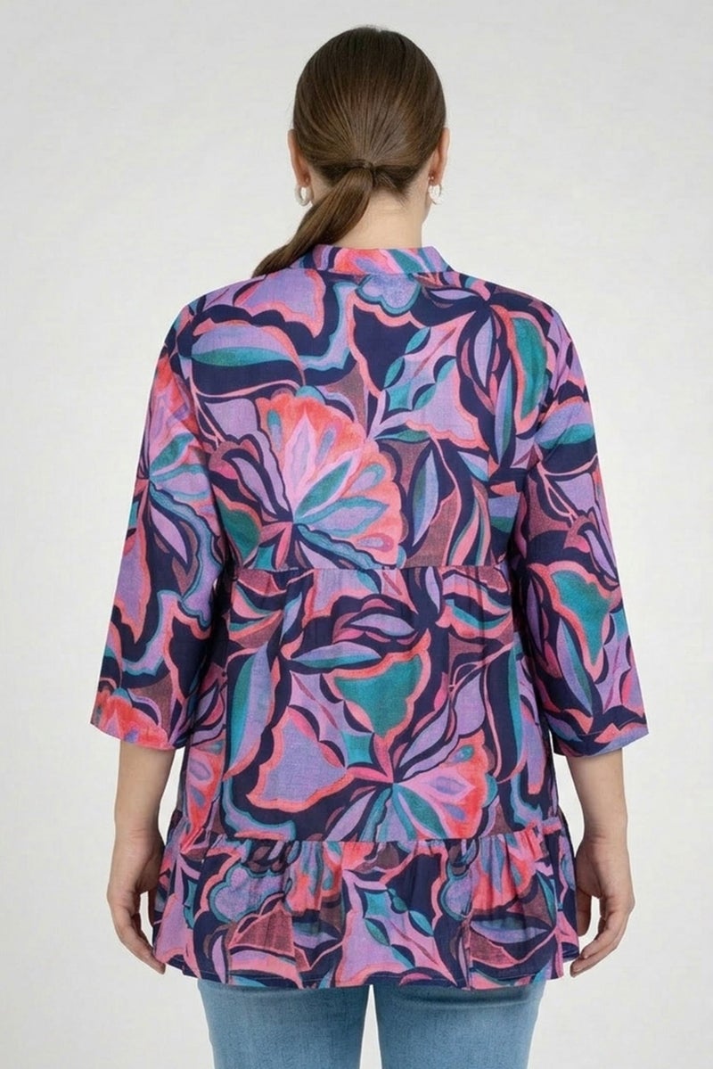Willow & Whistle Women Mock Neck Long Sleeve Allover Print Blouse, Multicolor - Image 4