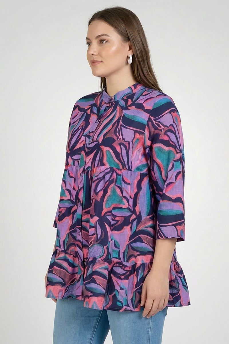 Willow & Whistle Women Mock Neck Long Sleeve Allover Print Blouse, Multicolor - Image 3