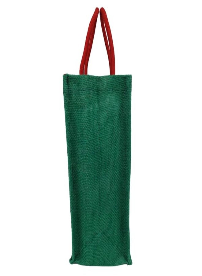 INDHA Jute Handbag Green with Red Lace Border | Jute Gift Bags | Jute Lunch Bag | Jute Tiffin Bag - Image 4