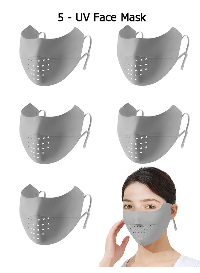Wffo 5 Pcs Breathable Ice Silk Face Masks Set - UV Face Mask - Sun Protection - Sports Face Mask - Breathable Mesh Face Cover - Dust Proof Sun Protection Fabric Face Covering - Washable, Reusable - for Running Fishing Golf Sports Face Shield (Dark Grey) - Image 1