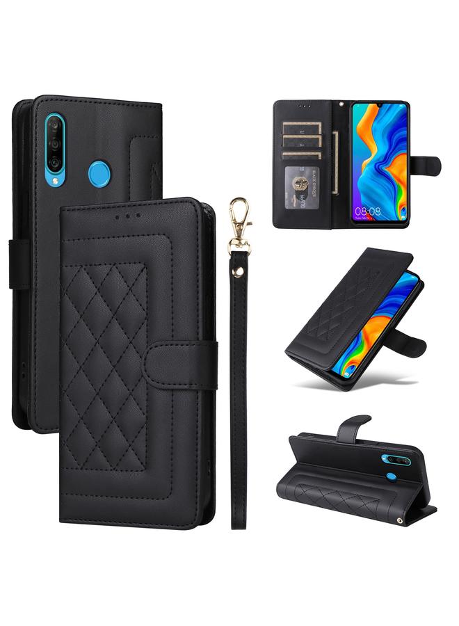 زبون جراب هاتف Huawei P30 Lite من الجلد بتصميم شبكي ماسي قابل للطي - Image 1