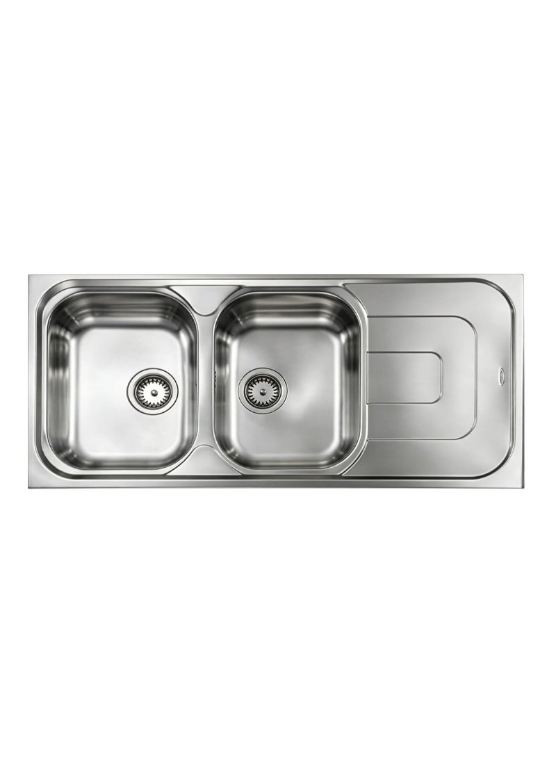 CM PIZZICA 011347 Stainless Steel Double Bowl Kitchen Sink – Reversible Sink with Drainboard & Rust-Resistant Design - Image 1