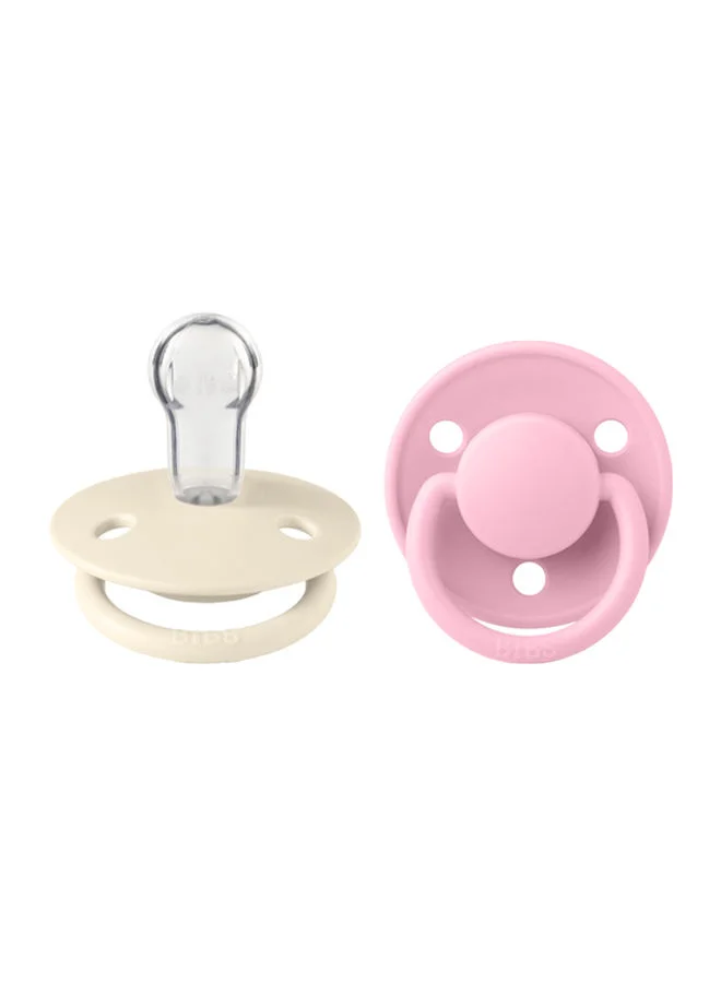 BIBS Pack of 2 De Lux Soother Bpa Free Dummy Pacifier, Round Silicone, Onesize (0 - 36 Months ), Ivory/Baby Pink