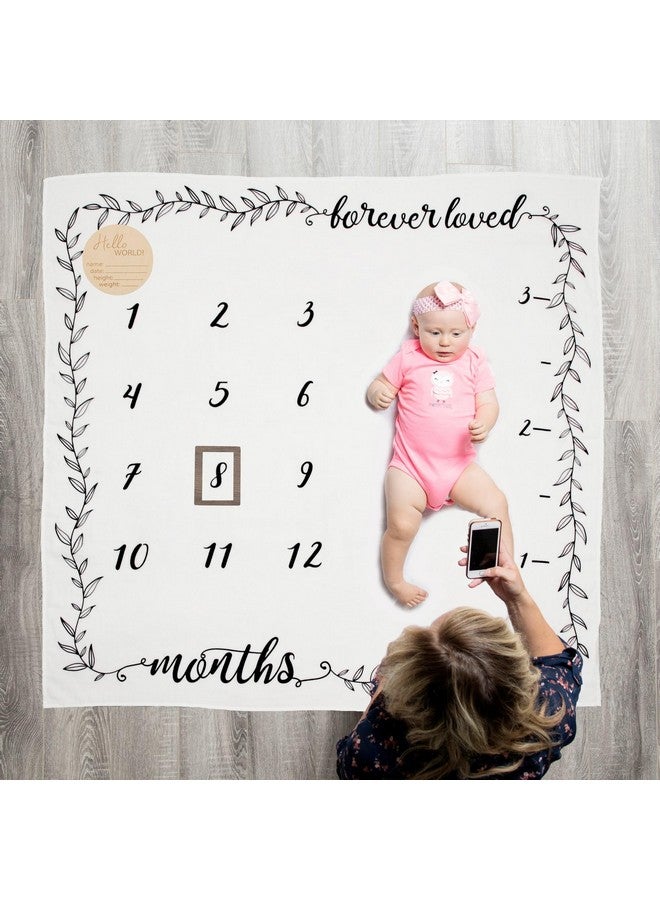 Pondering Pine Organic Baby Monthly Milestone Blanket Boy Or Girl - Months Blanket With Wood Frame And Newborn Announcement Disc - Growth Chart Milestone Blanket Neutral, 1-12 Month Milestones, 47”X47”  - Image 4