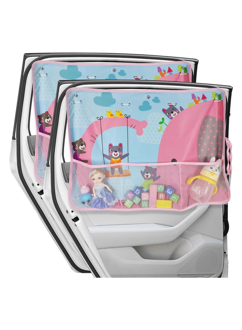 general Pram Sun Shade, 2 Pack Full Blackout Window Visor with Storage Mesh Pocket Car Window Curtain 7 Suction Cups Cute Elephant Sun/Heat/UV Protection for Children - Image 1