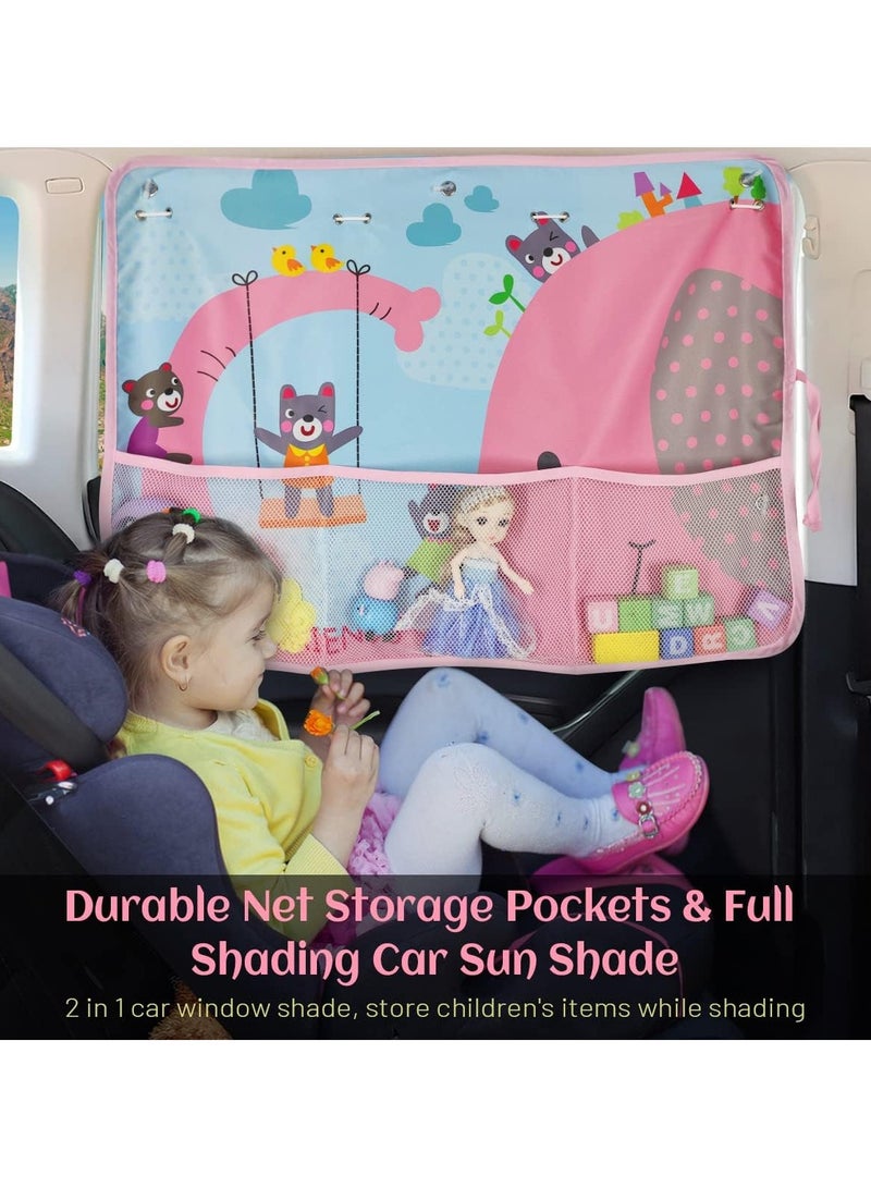 general Pram Sun Shade, 2 Pack Full Blackout Window Visor with Storage Mesh Pocket Car Window Curtain 7 Suction Cups Cute Elephant Sun/Heat/UV Protection for Children - Image 2