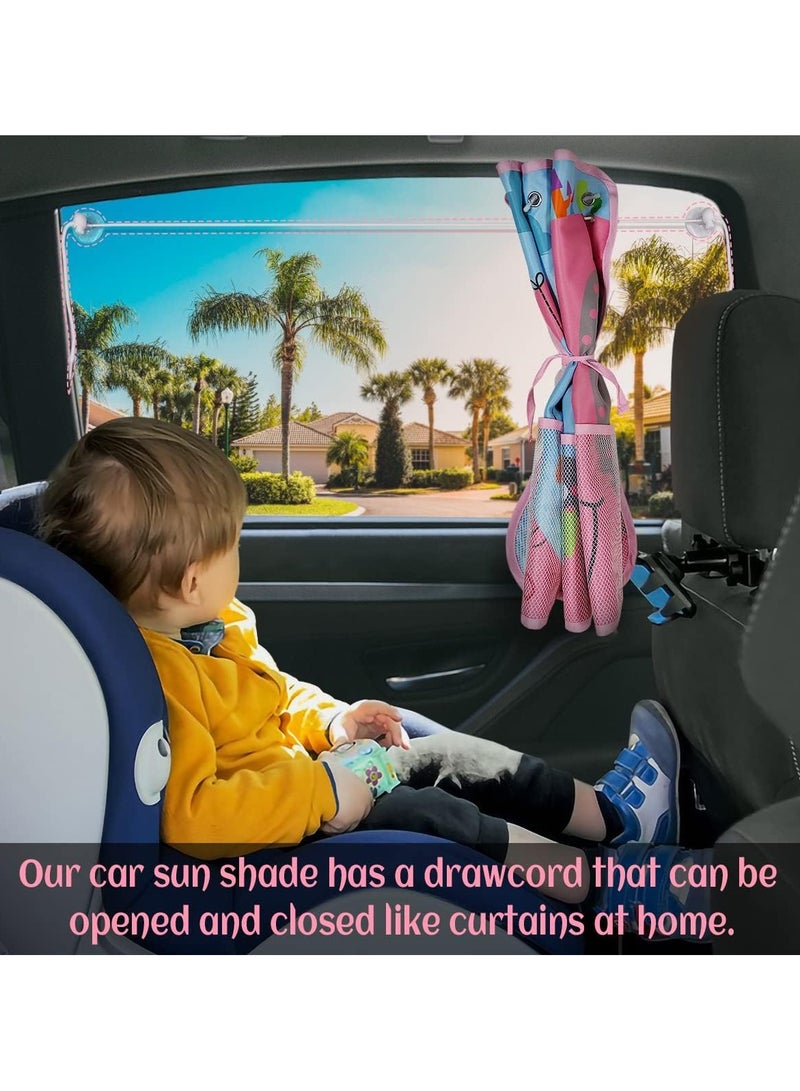 general Pram Sun Shade, 2 Pack Full Blackout Window Visor with Storage Mesh Pocket Car Window Curtain 7 Suction Cups Cute Elephant Sun/Heat/UV Protection for Children - Image 3