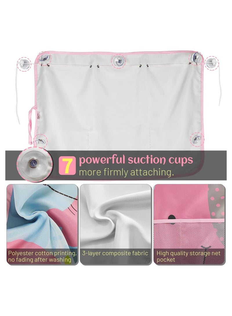 general Pram Sun Shade, 2 Pack Full Blackout Window Visor with Storage Mesh Pocket Car Window Curtain 7 Suction Cups Cute Elephant Sun/Heat/UV Protection for Children - Image 5