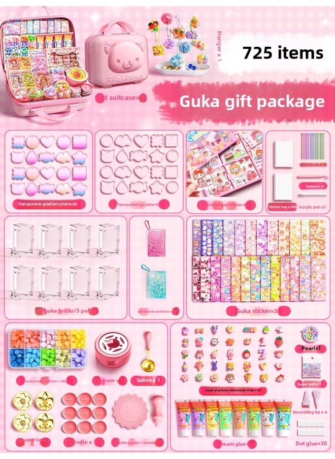 Cream Gel Goo Card Diy Children's Handmade Creative Toys Cute Hand Account Stickers Play Full Set Of Spot-Specifications:[Upgrade 3d Bear] Goo Card Fire Paint Complete Set Of 725 Pieces (Send Goo Card Display Stand)  - Image 1
