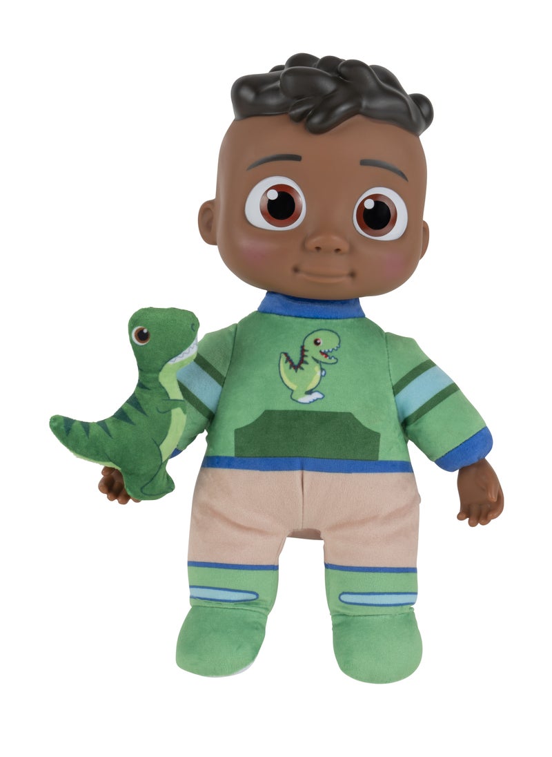 Jazwares - Cocomelon Plush Doll Roto My Friend Cody with Dinosaur 11-Inches | Press the Tummy to Activate Musical Sounds & Phrases! | Soft Toy | Interactive Plush Toy for Baby and Toddler | Educational Toy | Early Learning Toy | Helps with Motor Skill Development | Perfect Gift for Baby and Toddler - Image 1