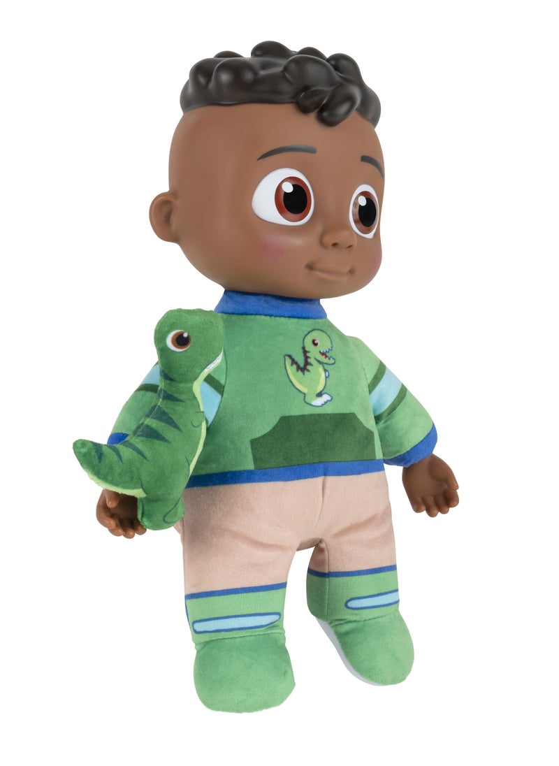 Jazwares - Cocomelon Plush Doll Roto My Friend Cody with Dinosaur 11-Inches | Press the Tummy to Activate Musical Sounds & Phrases! | Soft Toy | Interactive Plush Toy for Baby and Toddler | Educational Toy | Early Learning Toy | Helps with Motor Skill Development | Perfect Gift for Baby and Toddler - Image 1