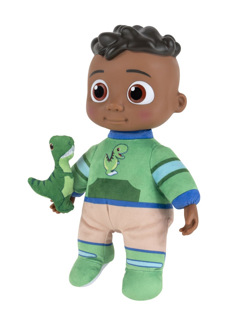 Jazwares - Cocomelon Plush Doll Roto My Friend Cody with Dinosaur 11-Inches | Press the Tummy to Activate Musical Sounds & Phrases! | Soft Toy | Interactive Plush Toy for Baby and Toddler | Educational Toy | Early Learning Toy | Helps with Motor Skill Development | Perfect Gift for Baby and Toddler - Image 1