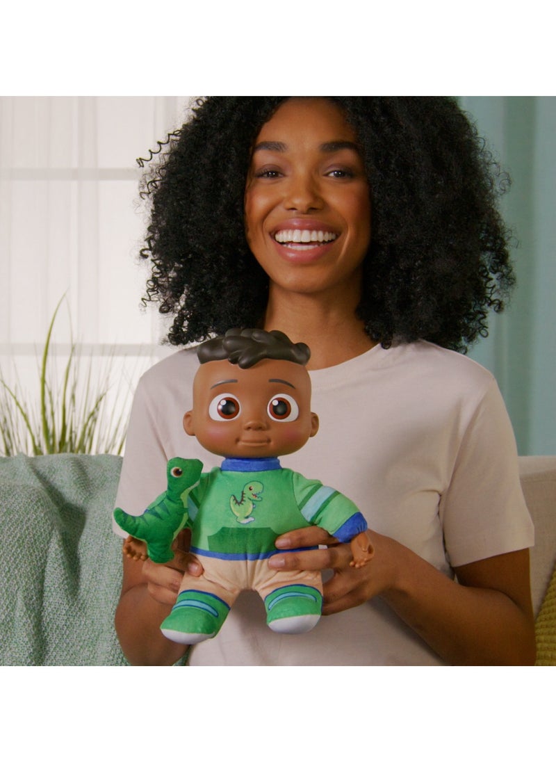 Jazwares - Cocomelon Plush Doll Roto My Friend Cody with Dinosaur 11-Inches | Press the Tummy to Activate Musical Sounds & Phrases! | Soft Toy | Interactive Plush Toy for Baby and Toddler | Educational Toy | Early Learning Toy | Helps with Motor Skill Development | Perfect Gift for Baby and Toddler - Image 1