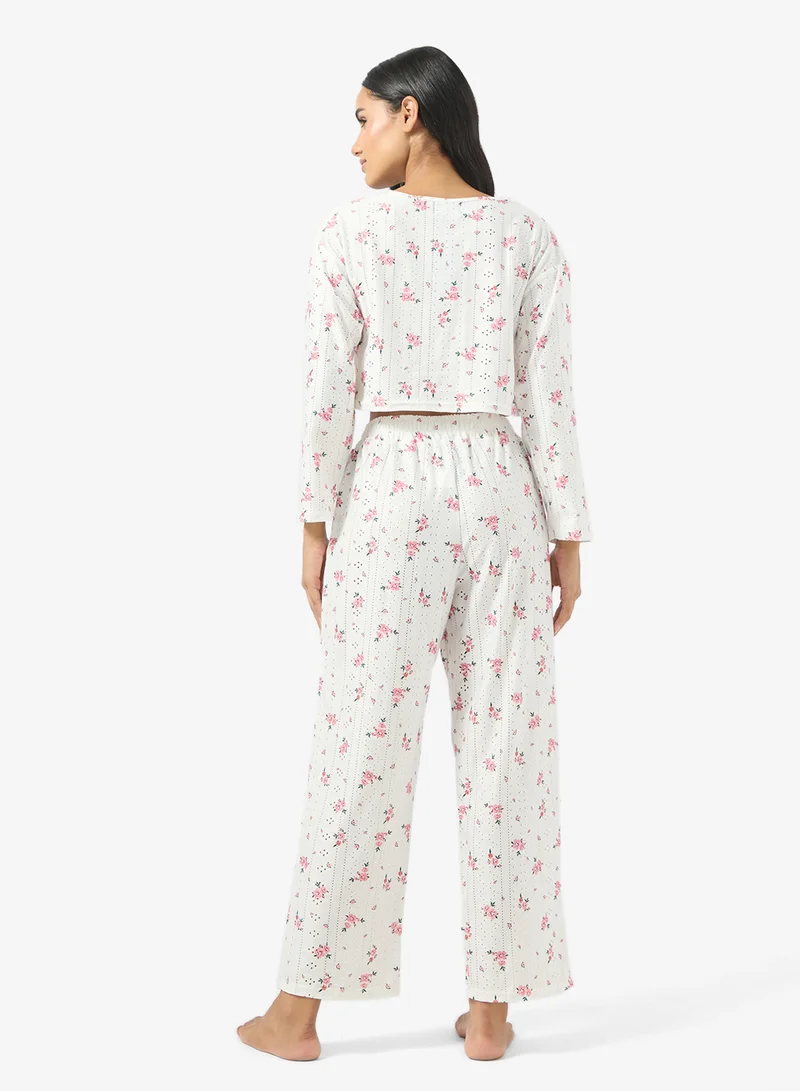 Ginger Pointelle Floral Top & Pyjama Set