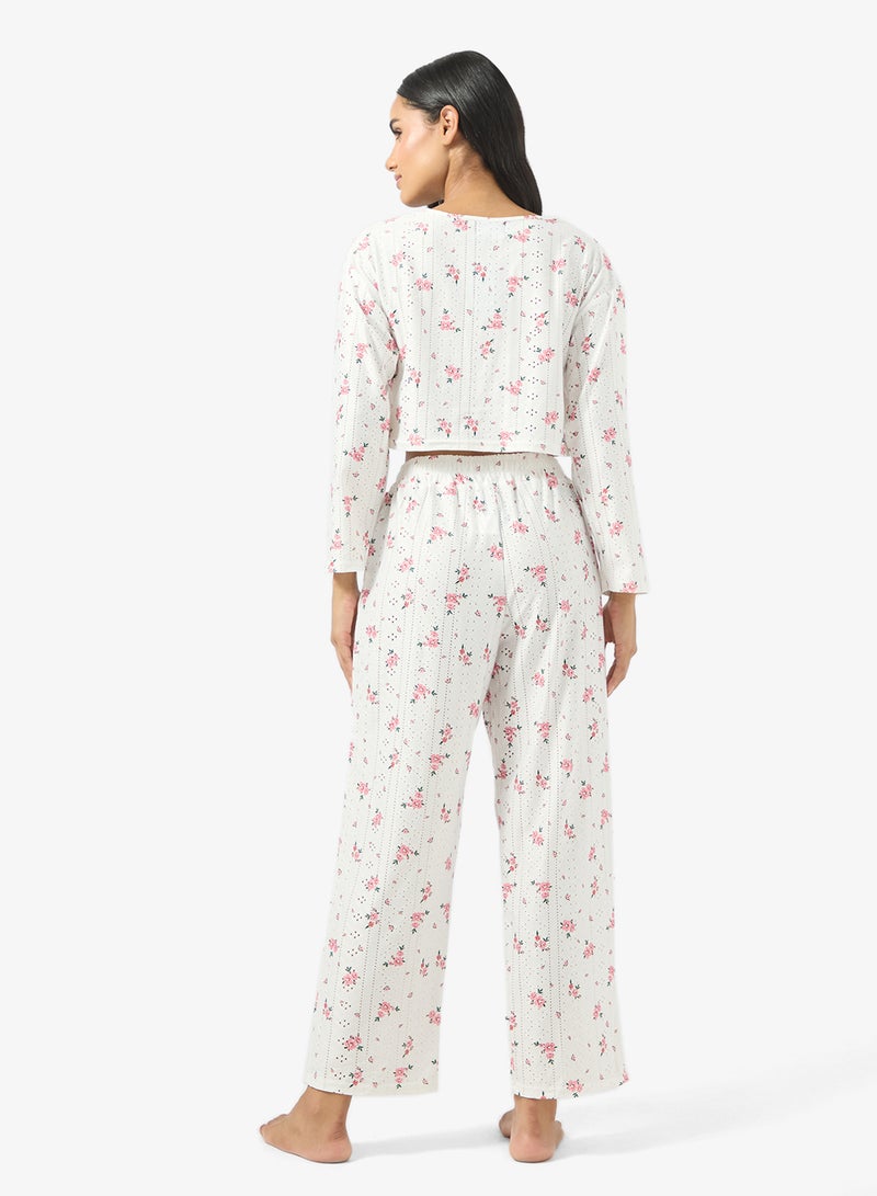 Ginger Pointelle Floral Top & Pyjama Set - Image 2