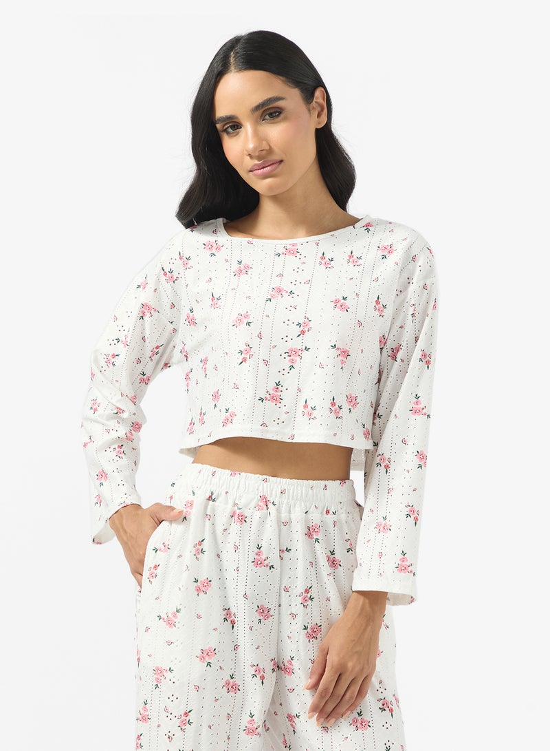 Ginger Pointelle Floral Top & Pyjama Set - Image 3