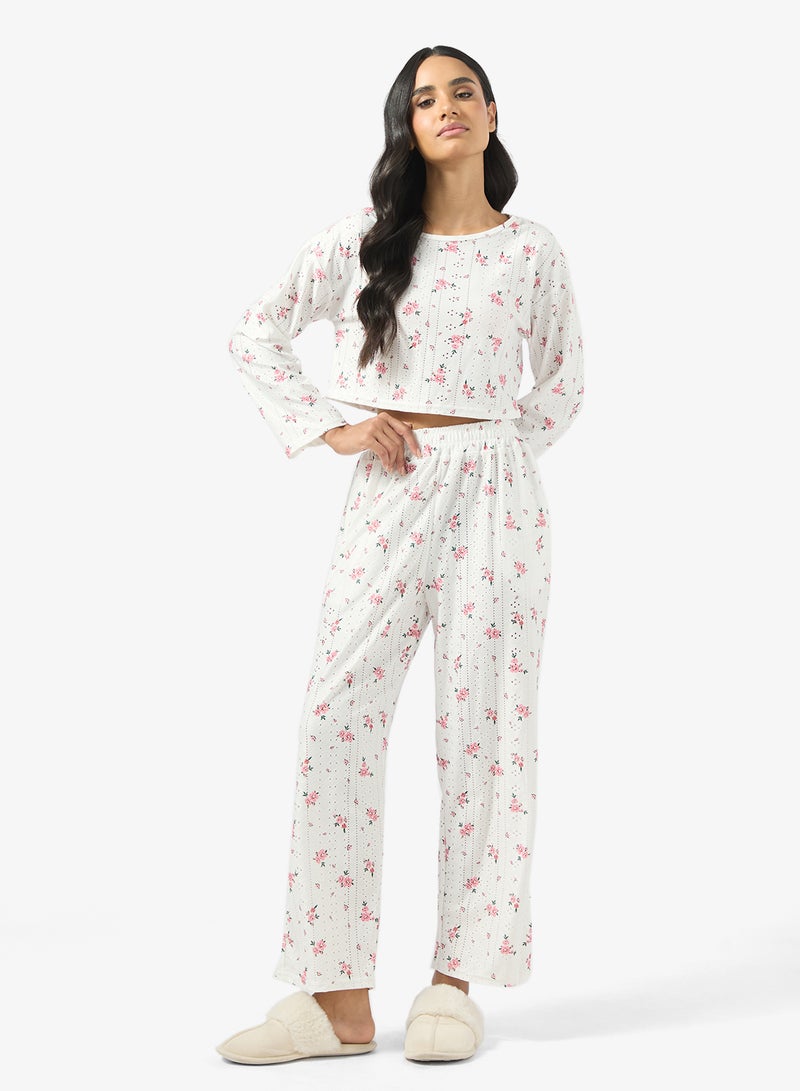 Ginger Pointelle Floral Top & Pyjama Set - Image 5