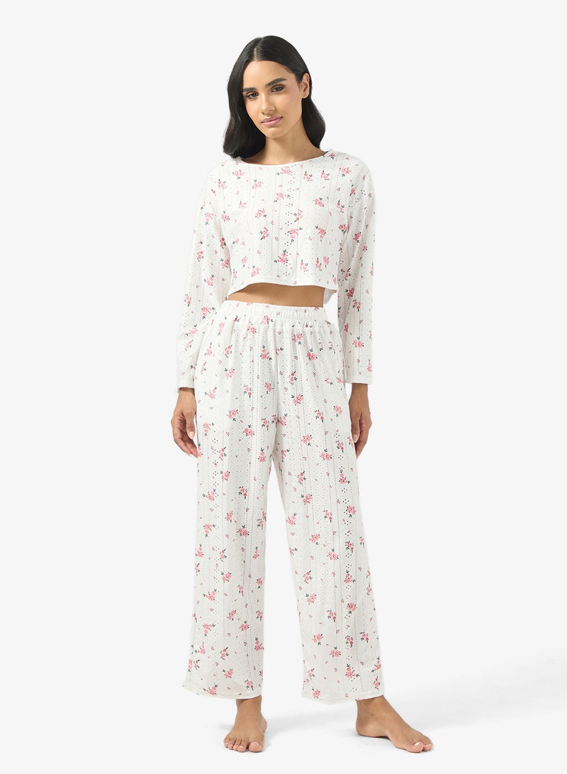 Ginger Pointelle Floral Top & Pyjama Set - Image 1
