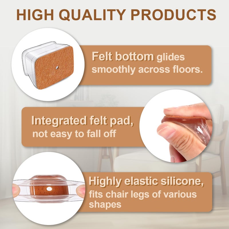 TOMHUA 28Pcs Chair Leg Floor Protectors Rectangle for Hardwood Floors Silicone Caps Covers Felt Furniture Pads Clear Chair Sliders, Protect The Floor from Scratches(Fit:L 1.12"-1.5",W 0.75"-1") - Image 4