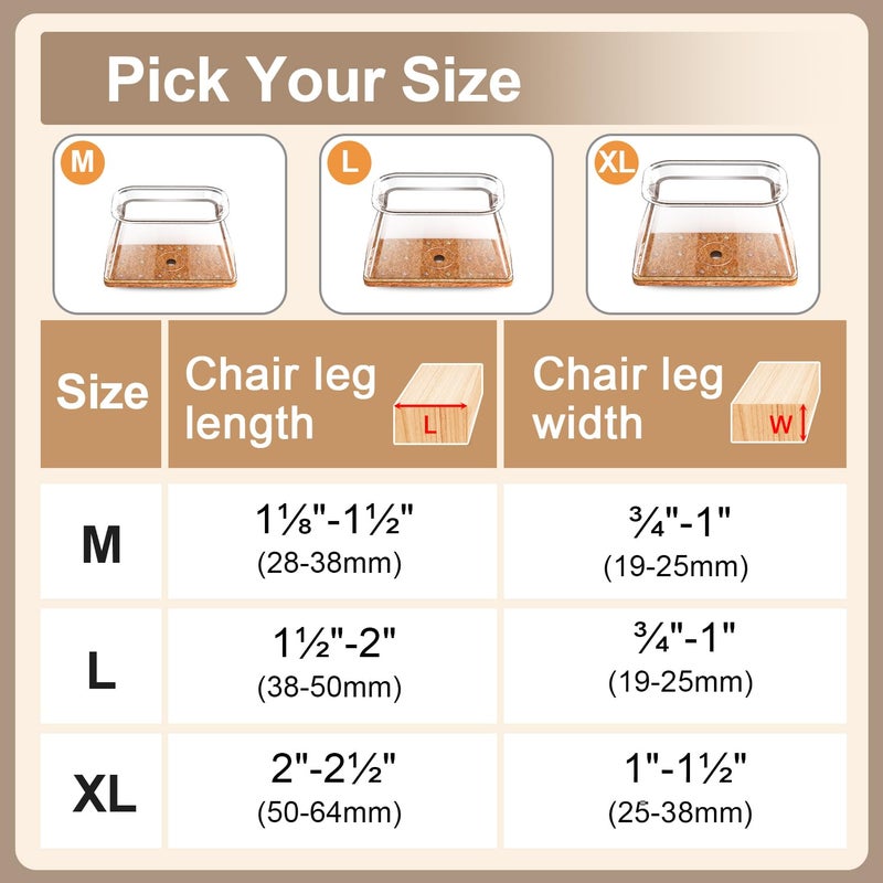 TOMHUA 28Pcs Chair Leg Floor Protectors Rectangle for Hardwood Floors Silicone Caps Covers Felt Furniture Pads Clear Chair Sliders, Protect The Floor from Scratches(Fit:L 1.12"-1.5",W 0.75"-1") - Image 3