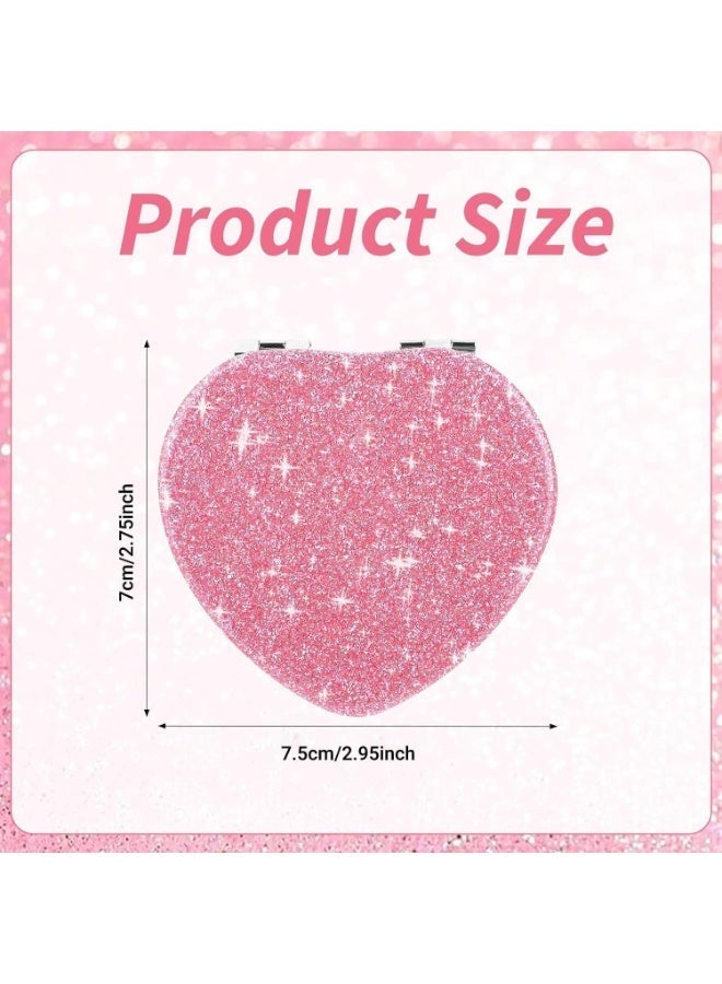 Compact Folding Mirror, Heart Shaped Mini Vanity Mirror, Portable Travel Makeup Mirror for Purse, Double-Sided Cute Glitter Cosmetic Mirror, for Women, Home, Office, Valentine's Day - Image 2
