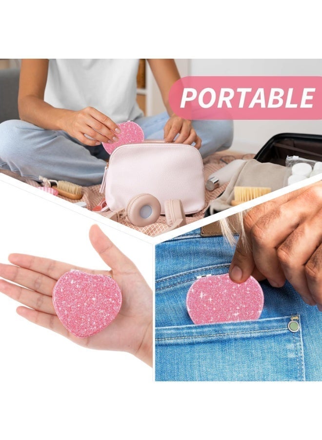 Compact Folding Mirror, Heart Shaped Mini Vanity Mirror, Portable Travel Makeup Mirror for Purse, Double-Sided Cute Glitter Cosmetic Mirror, for Women, Home, Office, Valentine's Day - Image 3