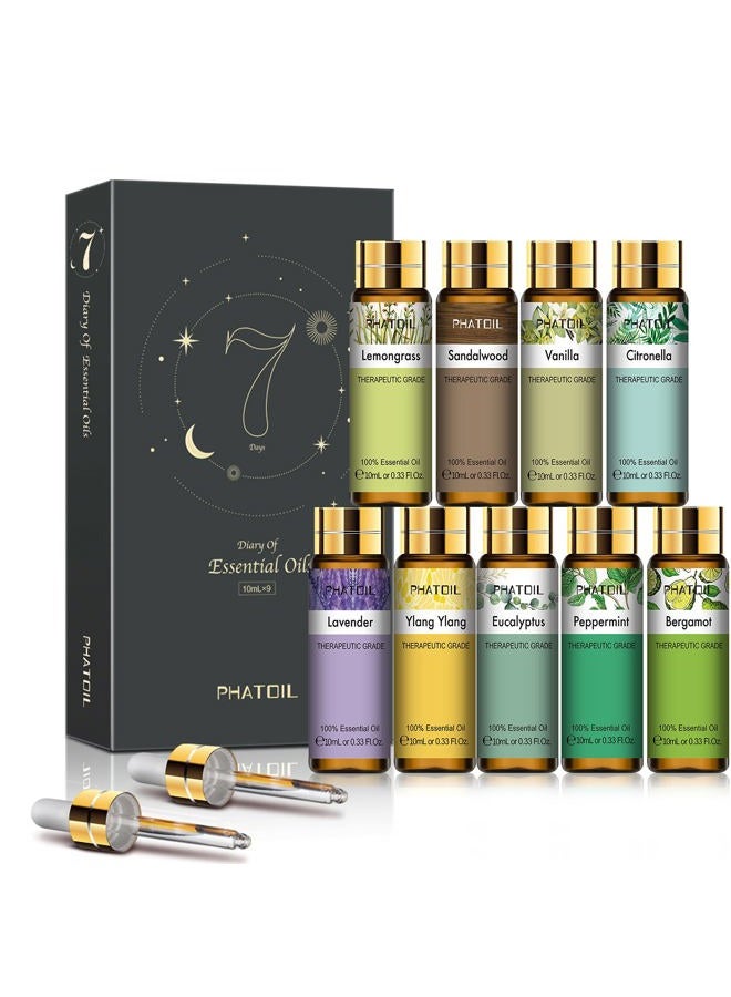 PHATOIL 9PCS Essential Oils Gift Set, 10ml/0.33fl.oz Scented Oils for Soap, Candle Making, Premium Quality Essential Oils for Diffuser, Humidifier, Massage - Image 1